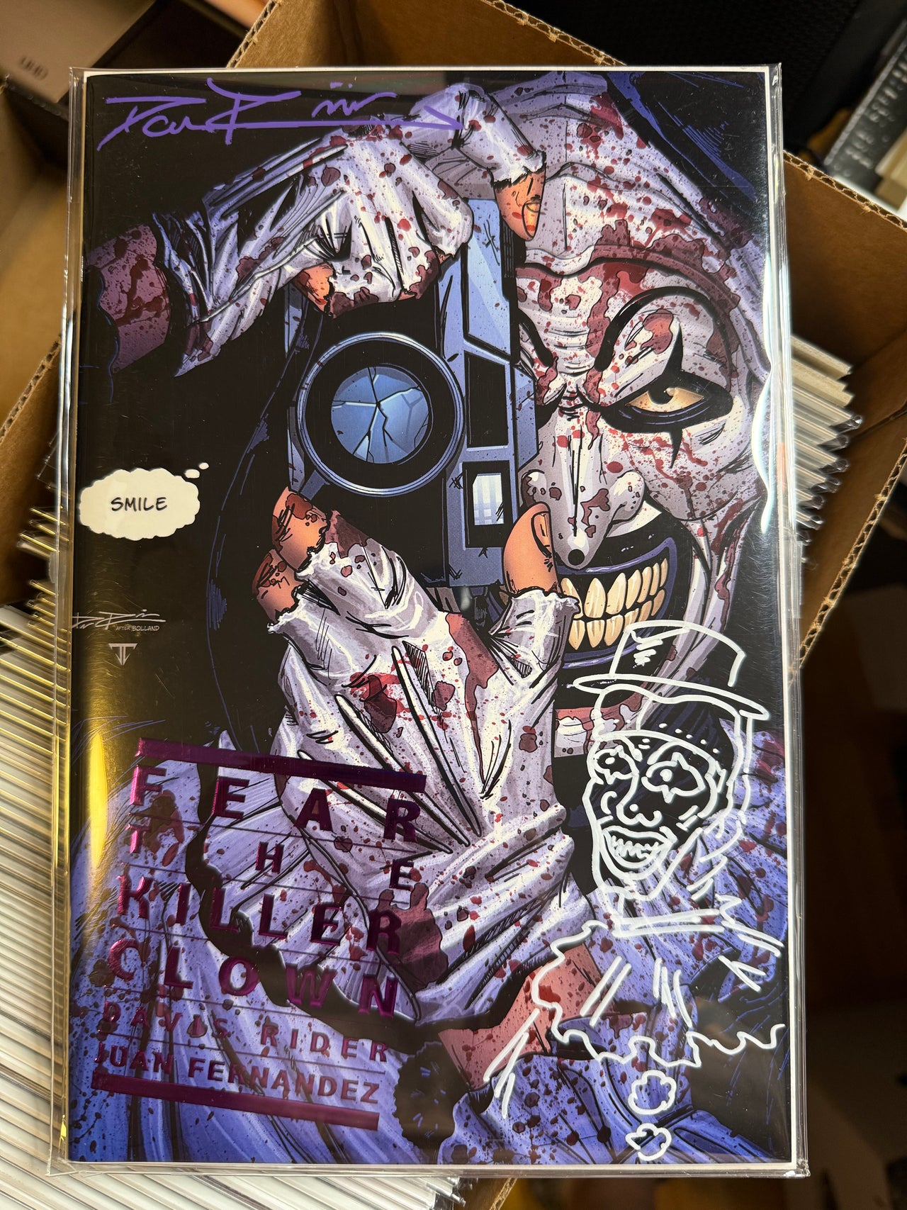 NYCC EXCLUSIVE TERRIFIER PURPLE SPOT FOIL SIGNED AND REMARKED BY DAVIS RIDER LTD TO 40