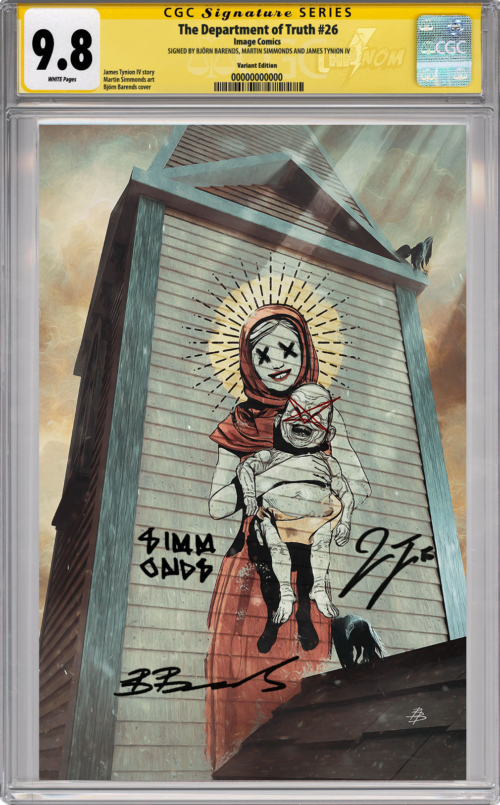 DEPARTMENT OF TRUTH #26 NYCC EXCLUSIVE VIRGIN COVER BY BJORN BARENDS (THE 2ND COMING) CGC SS 9.8 TRIPLE SIGNED BY BARENDS, SIMMONDS & TYNION