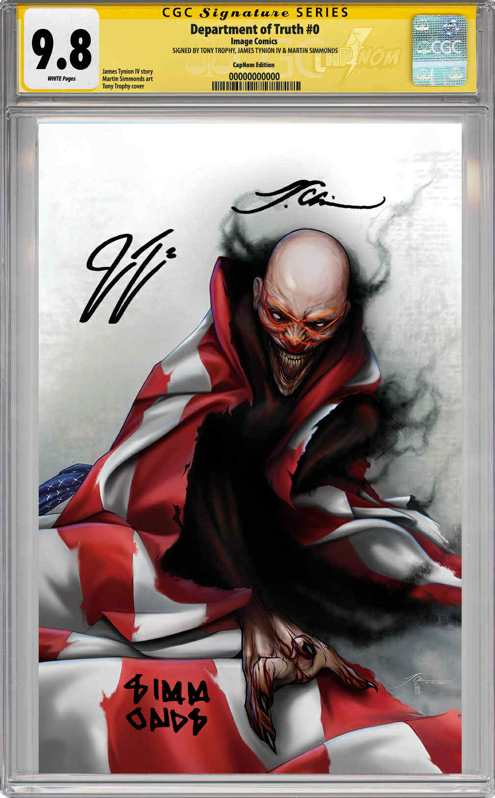 NYCC EXCLUSIVE DEPARTMENT OF TRUTH #0 TROPHY STAR FACE GUARANTEED CGC 9.8 SS Signed by Tynion, Simmonds and Trophy