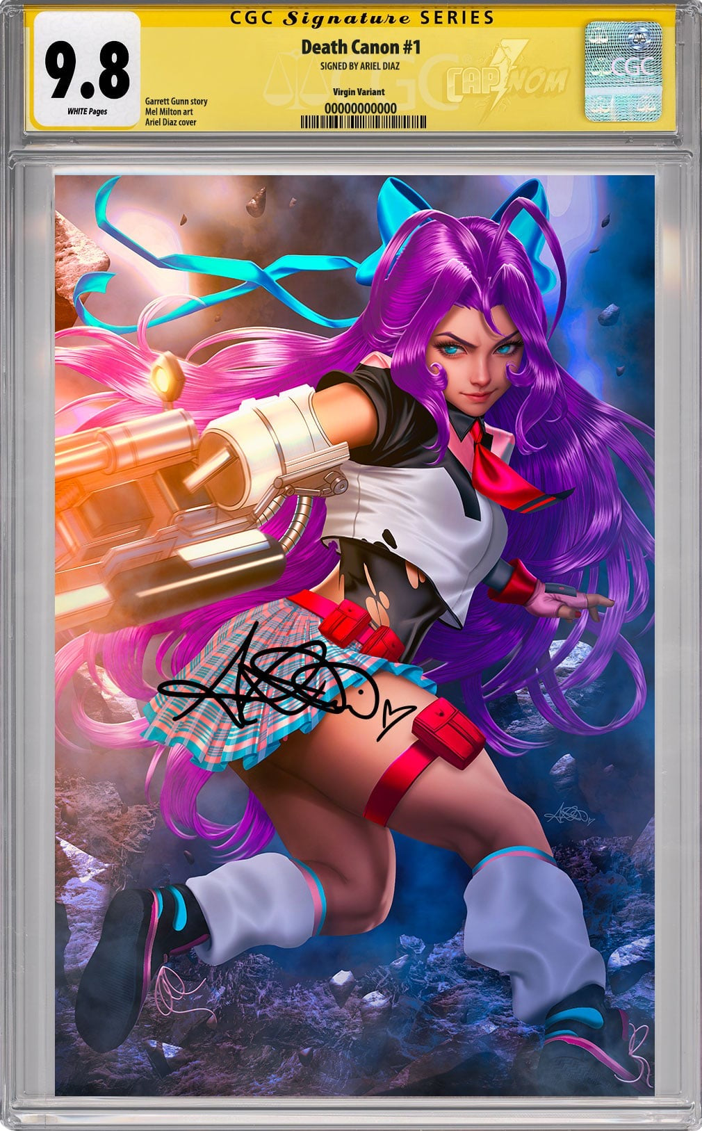 Death Cannon #1 Virgin Cover by Ariel Diaz CGC SS 9.8 Signed by Ariel Diaz