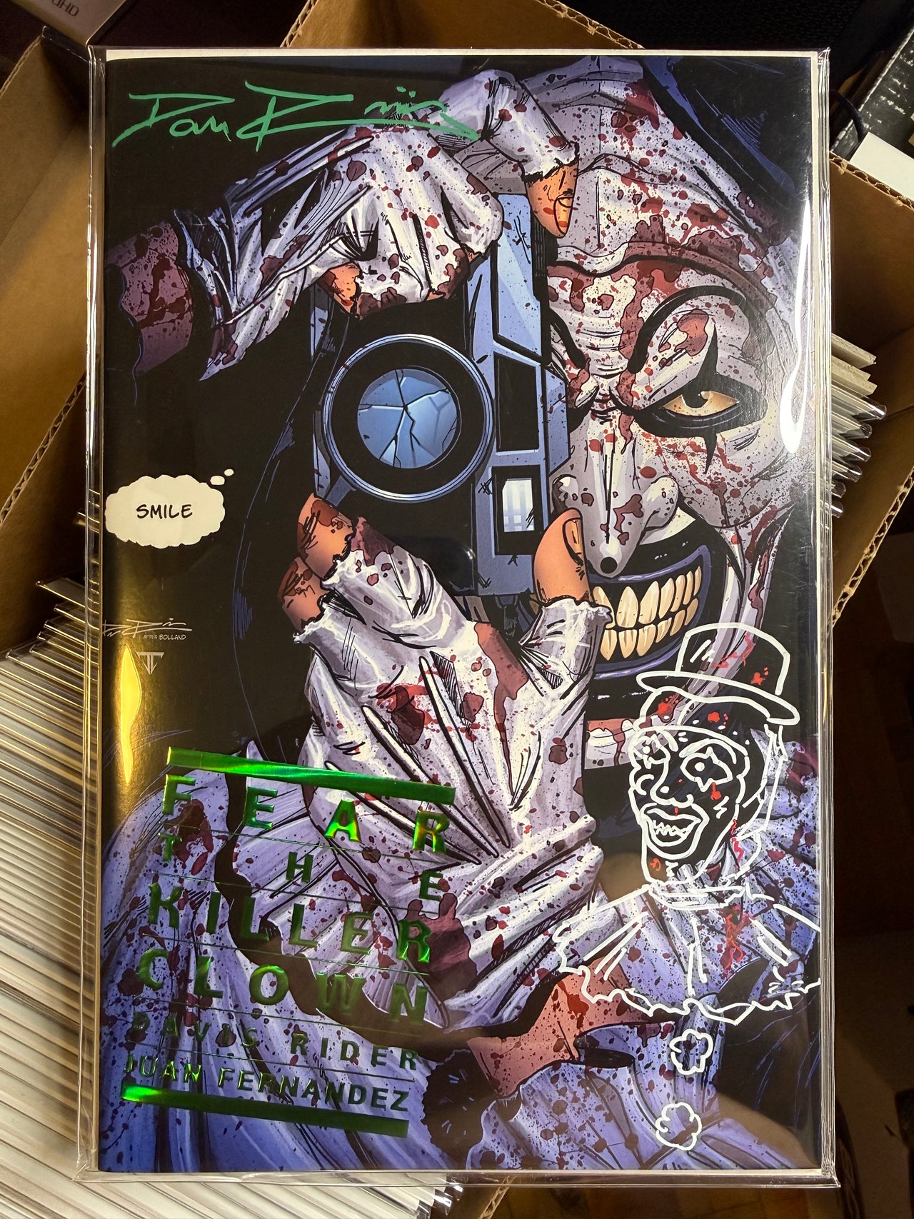 NYCC EXCLUSIVE TERRIFIER GREEN SPOT FOIL SIGNED & REMARKED BY DAVIS RIDER LTD TO 60