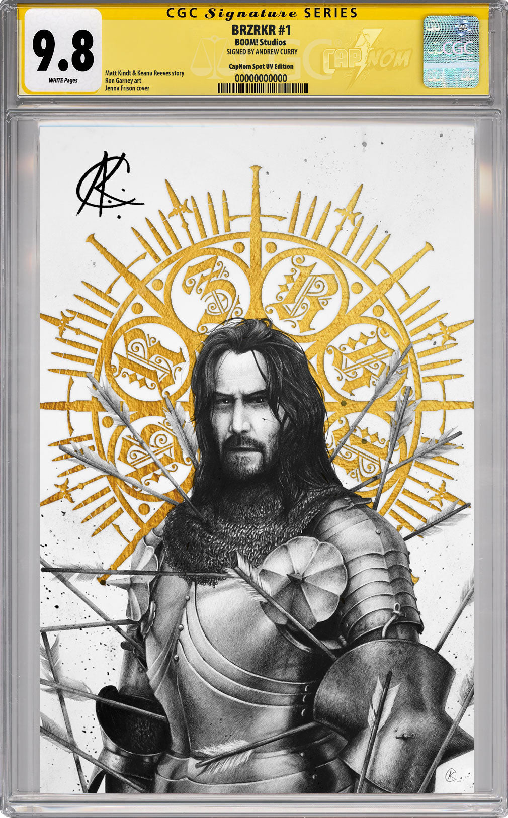 BRZRKR #1 PEN & INK SPOT UV COVER BY ANDREW K. CURRY CGC SIG SERIES SIGNED BY ANDREW K. CURRY