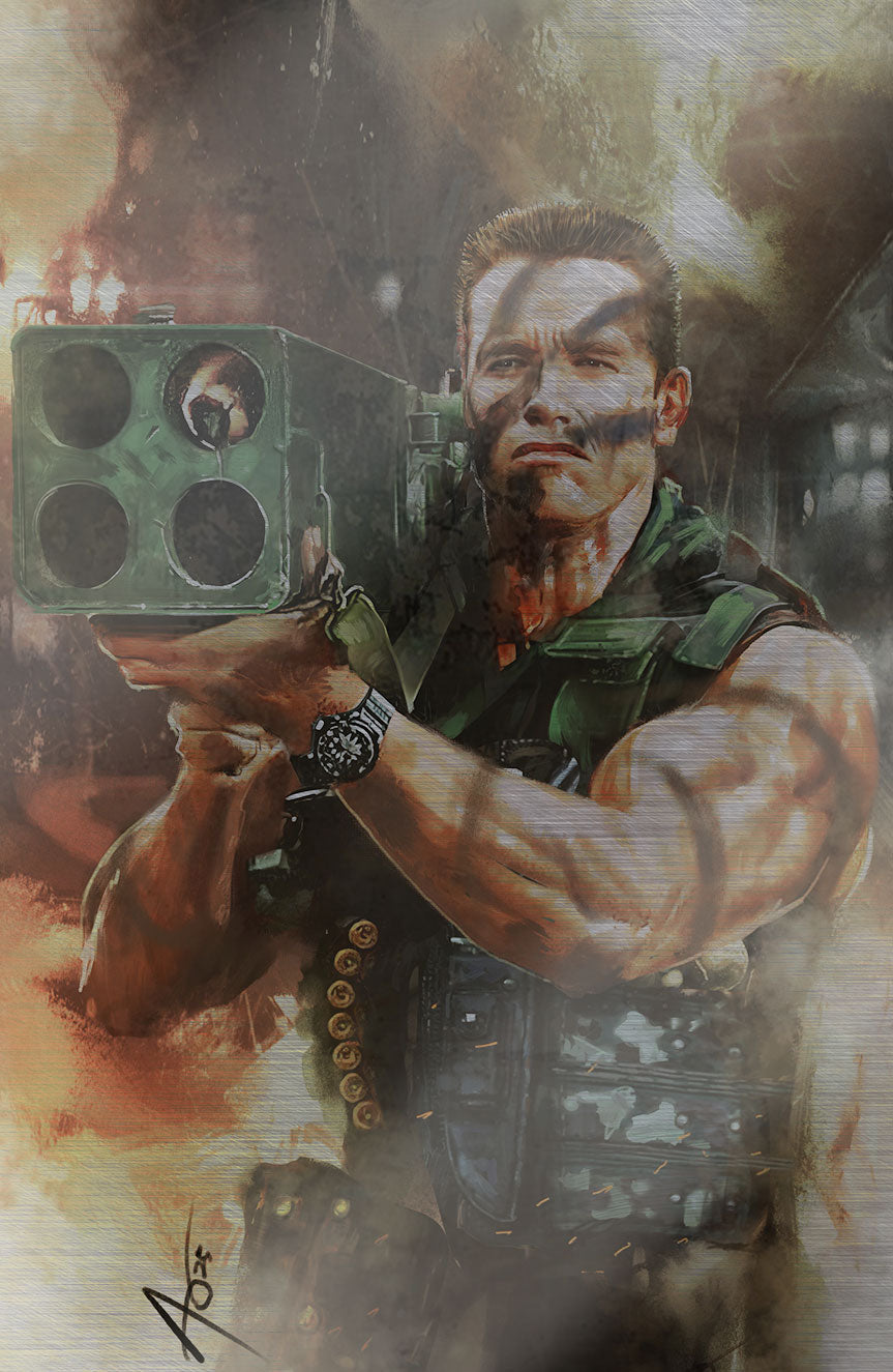 FAME:ARNOLD SCHWARZENEGGER "COMMANDO" ULTIMATE SPOT FOIL EDITION COVER BY RUDY AO C2E2 EXCLUSIVE