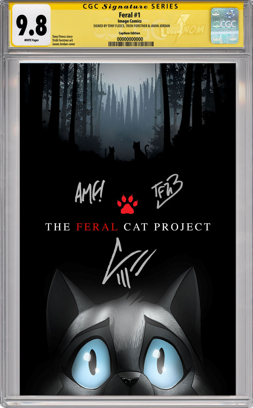 FERAL #1 C2E2 Exclusive Virgin Cover "BLAIR WITCH HOMAGE" CGC SS 9.8 SIGNED by Javan Jordan, Trish Forstner & Tony Fleecs