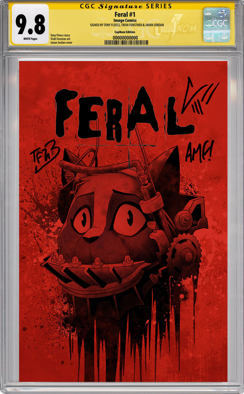 FERAL #1 C2E2 Exclusive Virgin Cover "SAW HOMAGE " CGC SS 9.8 SIGNED BY JAVAN JORDAN, TRISH FORSTNER & TONY FLEECS