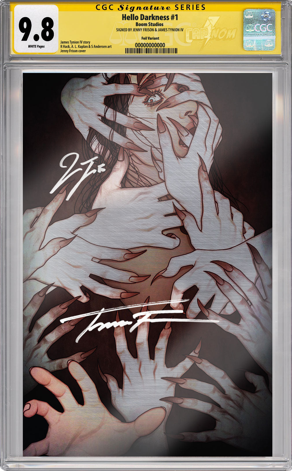 HELLO DARKNESS #1 NYCC EXCLUSIVE FOIL COVER BY JENNY FRISON CGC SS 9.8 SIGNED BY FRISON & SIMMONDS