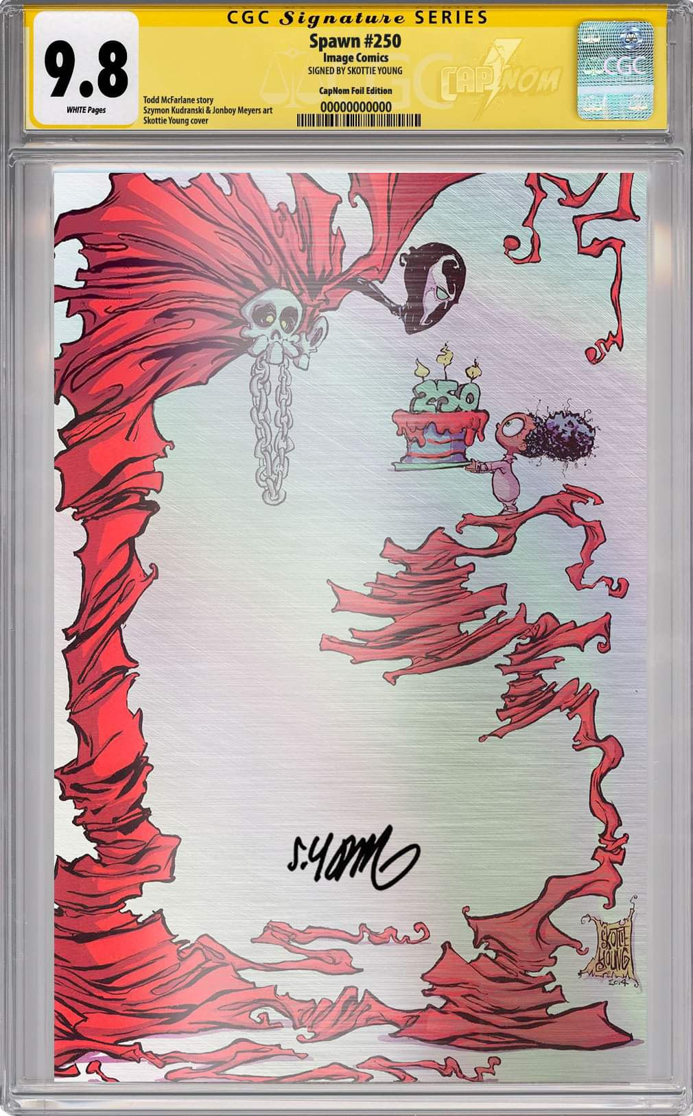SPAWN 250 SILVER VIRGIN FOIL COVER BY SKOTTIE YOUNG MEXICAN FOIL EDITION CGC SIG SERIES SIGNED BY SKOTTIE YOUNG