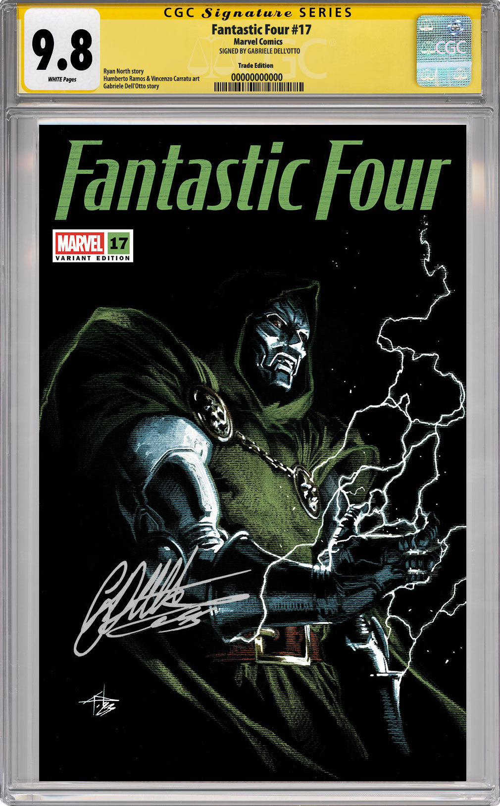 NYCC EXCLUSIVE FANTASTIC FOUR #17 “DOOMSDAY” TRADE & VIRGIN SET Cover by Gabrielle Dell Otto CGC SS 9.8 SET SIGNED BY DELL OTTO