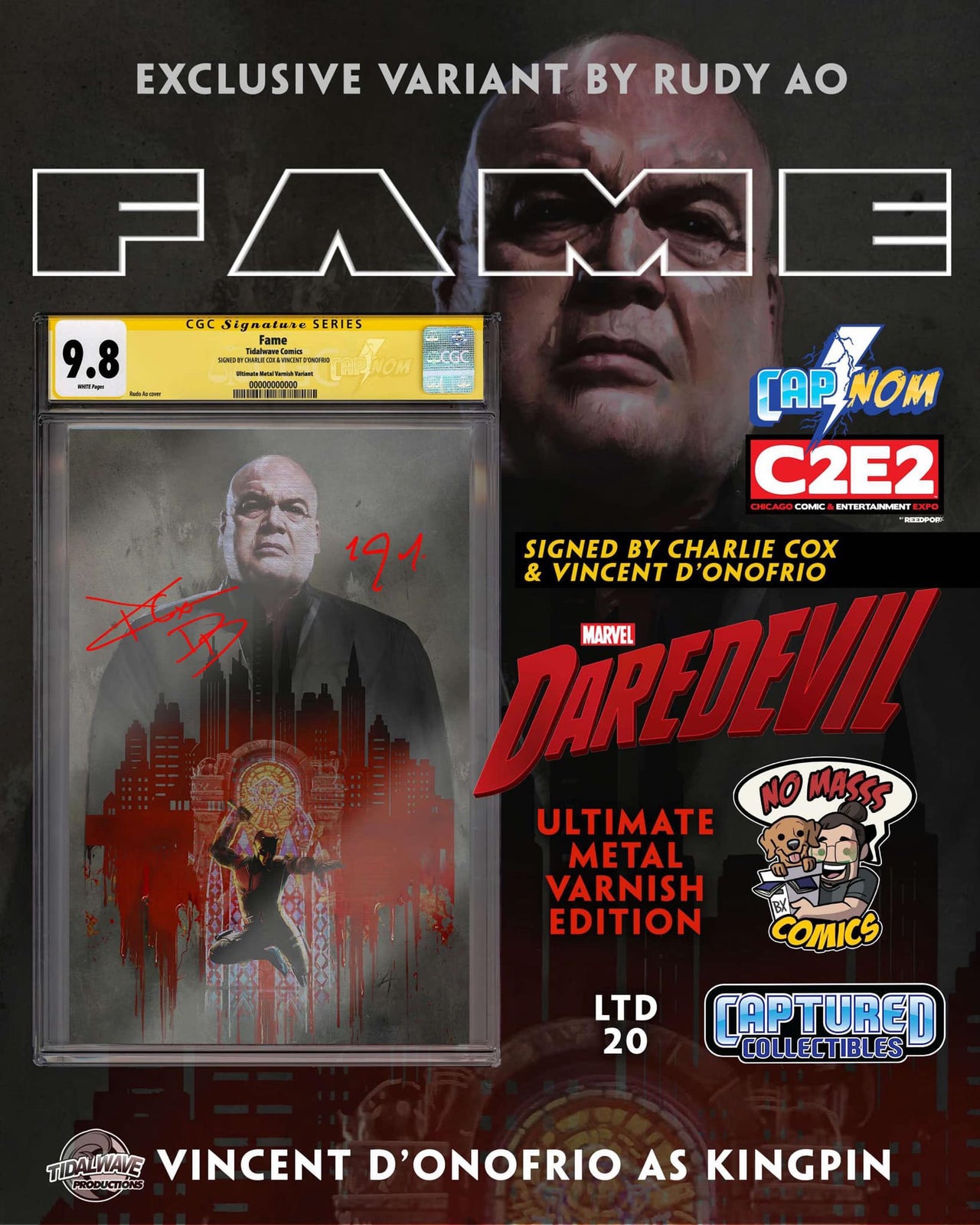Fame: Vincent D’onofrio Kingpin “The City is Mine” Metal CGC SS 9.8 Dual Signed by Vincent D’onofrio & Charlie Cox