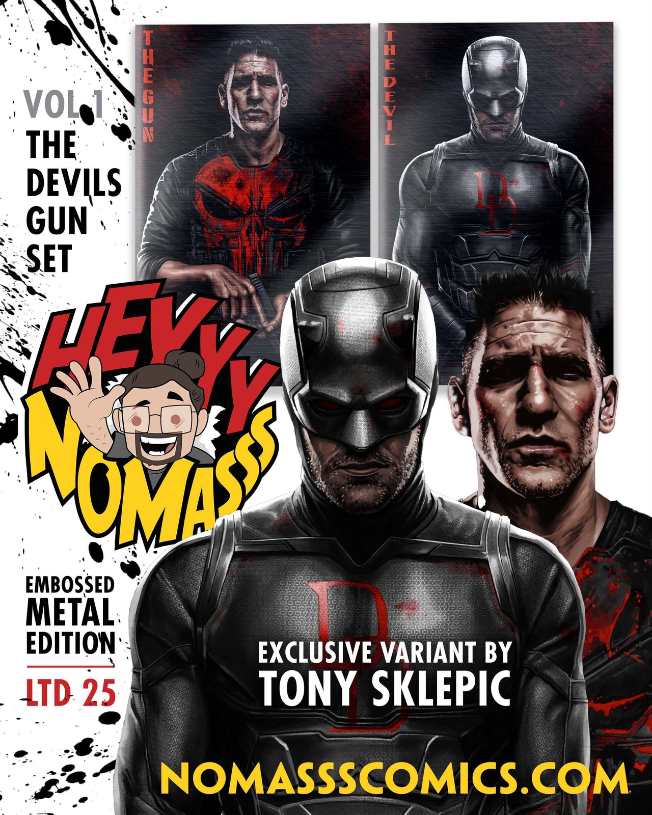HEY NOMASSS EXCLUSIVE ART BOOK DD & PUNISHER EMBOSSED METAL 2 BOOK SET “THE DEVILS GUN SET”