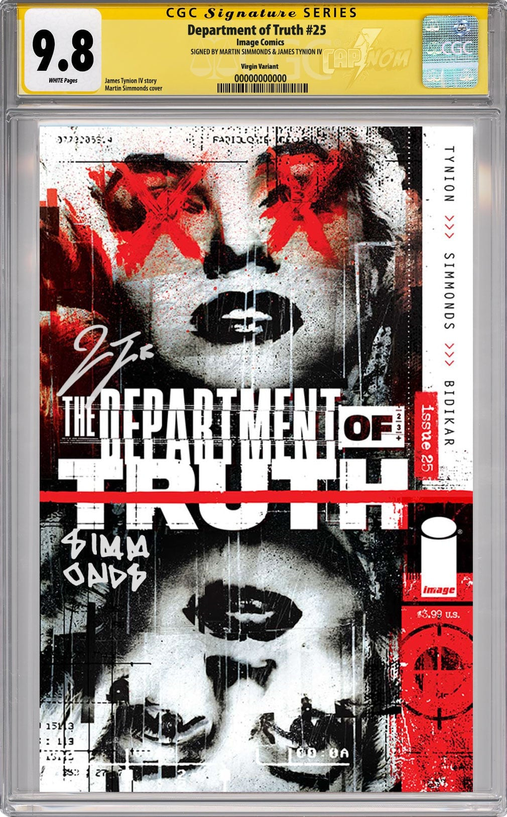 DEPARTMENT OF TRUTH #25 1:10 COVER BY MARTIN SIMMONDS CGC SS 9.8 DOUBLE SIGNED BY SIMMONDS & TYNION