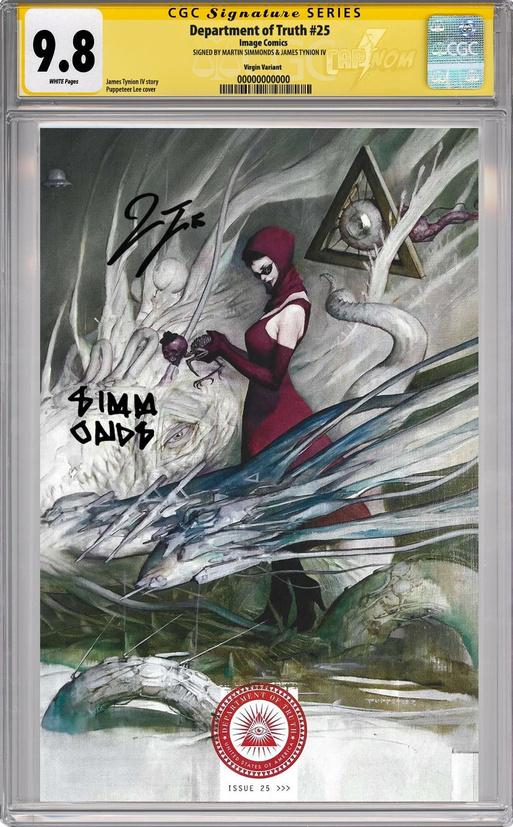 DEPARTMENT OF TRUTH #25 1:50 COVER BY PUPPETEER LEE CGC SS 9.8 DOUBLE SIGNED BY SIMMONDS & TYNION