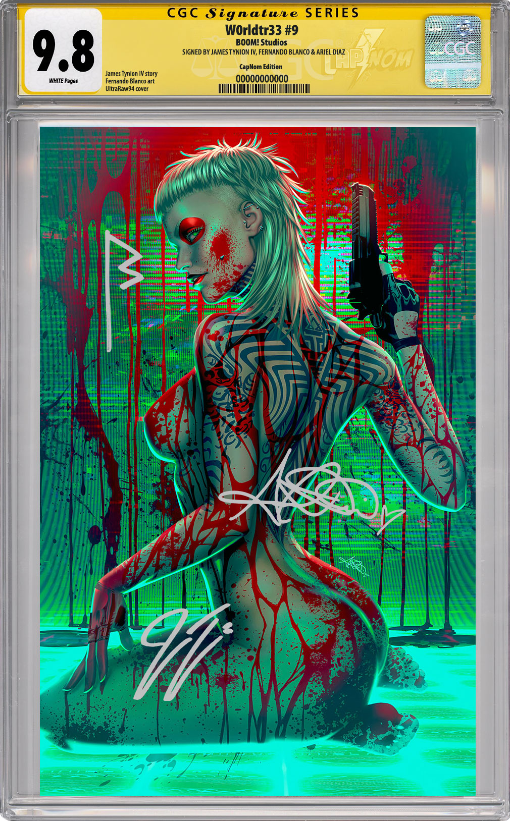 W0RLDTR33 #9 C2E2 Exclusive Virgin Cover "NEON" CGC SS 9.8 SIGNED BY TYNION, BLANCO & DIAZ