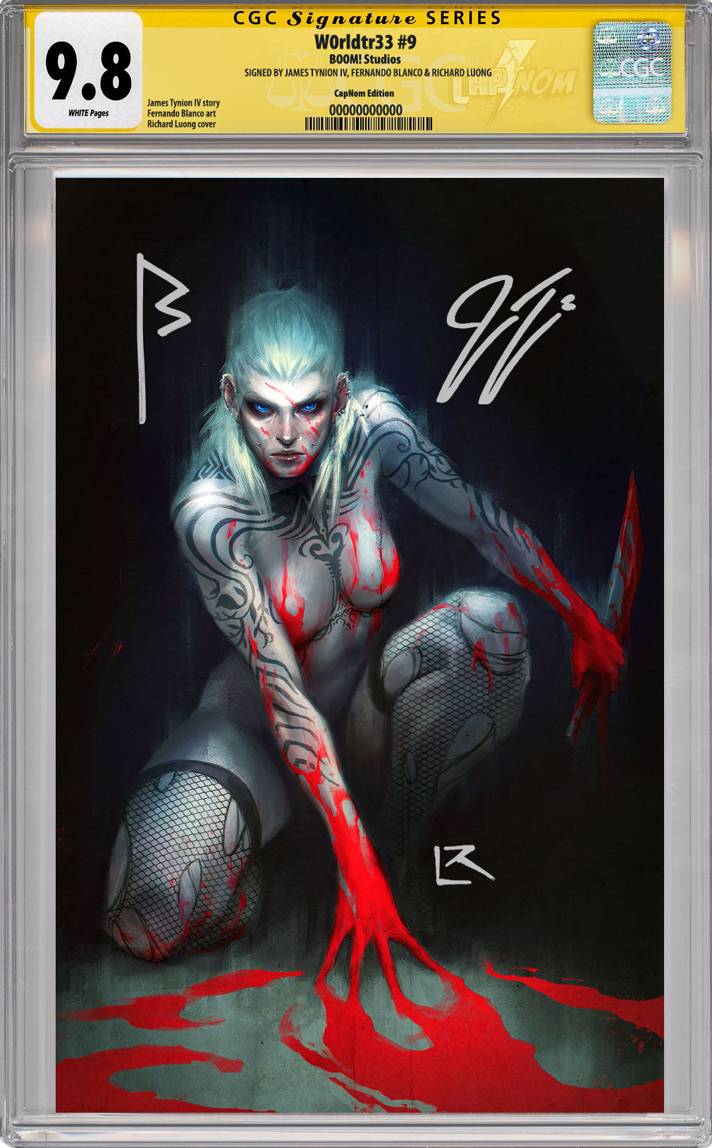 W0RLDTR33 #9 C2E2 Exclusive Virgin Cover "SHADOWS" CGC SS 9.8 SIGNED BY TYNION, BLANCO & LUONG