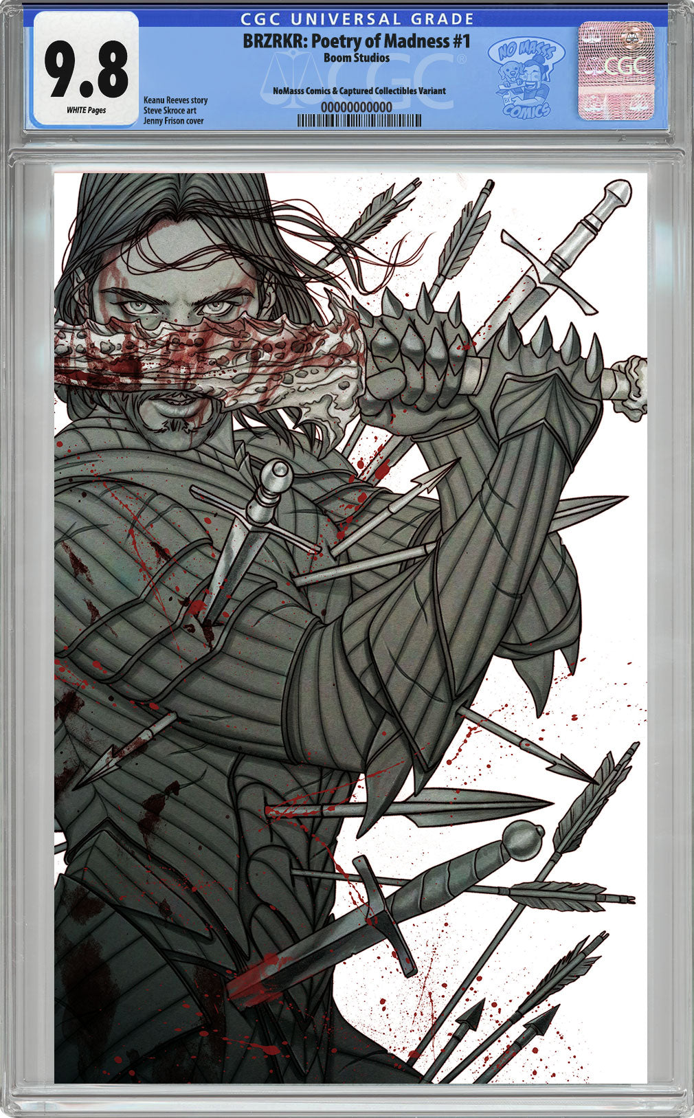 BRZRKR: POETRY OF MADNESS #1 CGC 9.8 BLUE LABEL COLOR SPLASH GREYSCALE BY JENNY FRISON